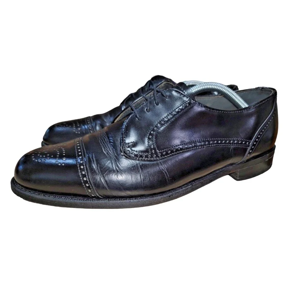Dexter Men's Wing Tip Black Leather Oxford‎ Broguing Dress Shoes Size 10.5 M USA